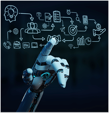 White humanoid on blurred background creating artificial intelligence interface