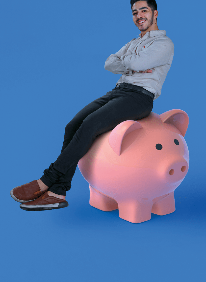 Piggy bank on blue background  3d render
