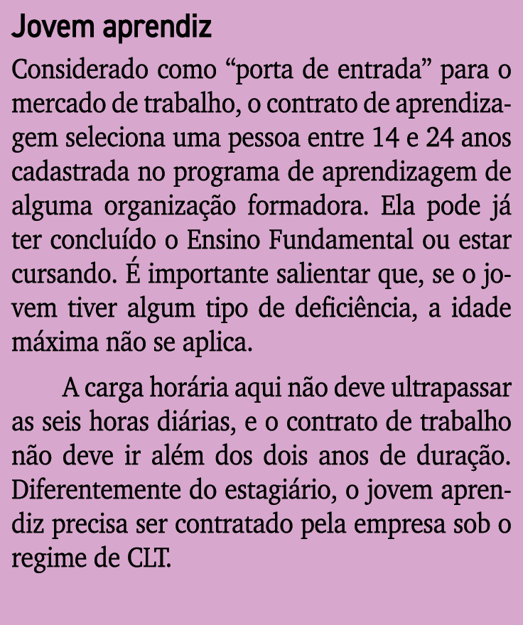Jovem aprendiz Considerado como  porta de entrada  para o mercado de trabalho, o contrato de aprendizagem seleciona u   