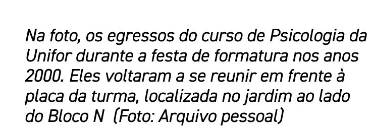 Na foto, os egressos do curso de Psicologia da Unifor durante a festa de formatura nos anos 2000. Eles voltaram a se ...