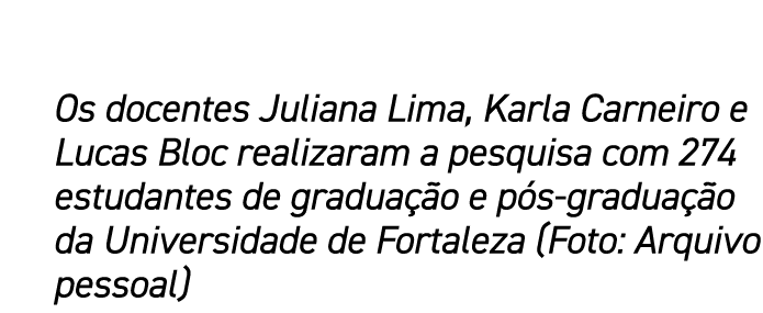 Os docentes Juliana Lima, Karla Carneiro e Lucas Bloc realizaram a pesquisa com 274 estudantes de gradua o e p s gra...