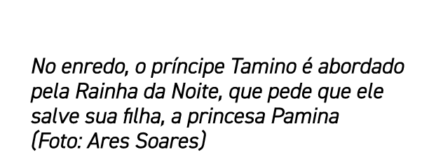 No enredo, o pr ncipe Tamino  abordado pela Rainha da Noite, que pede que ele salve sua filha, a princesa Pamina (Fo...