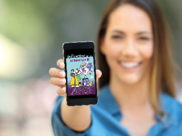 Girl hand showing a phone screen mock up on the street