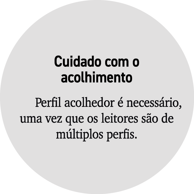Cuidado com o acolhimento Perfil acolhedor  necess rio, uma vez que os leitores s o de m ltiplos perfis.