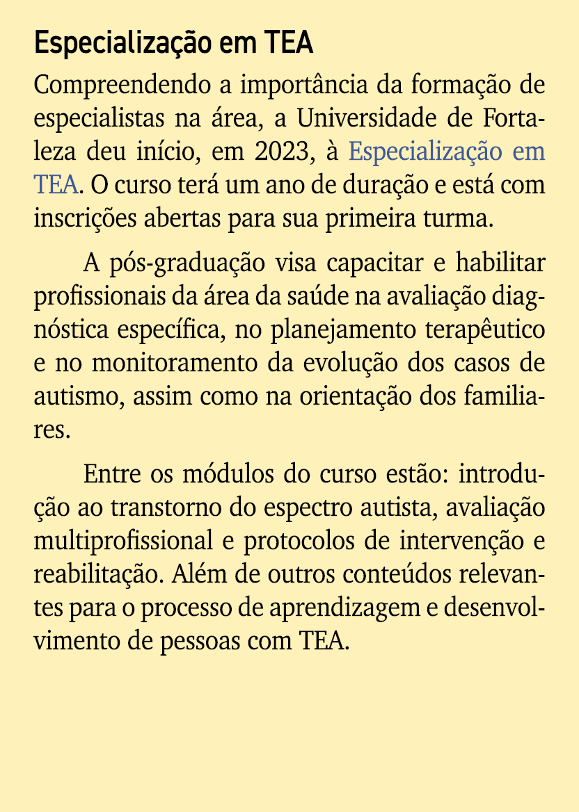 Especializa o em TEA Compreendendo a import ncia da forma  o de especialistas na  rea, a Universidade de Fortaleza d...