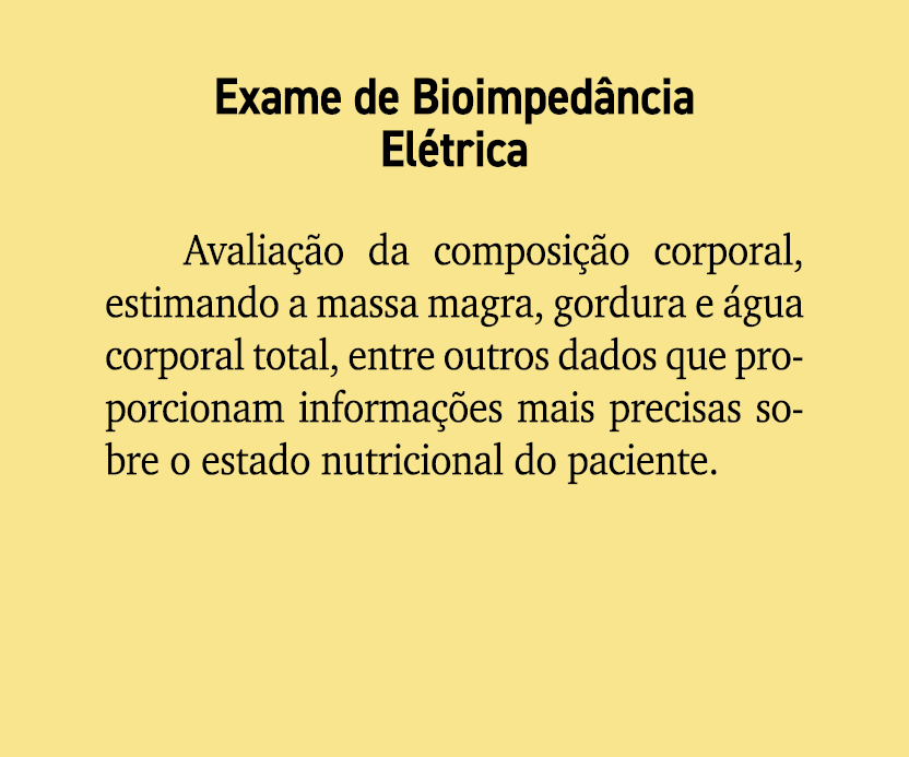 Exame de Bioimped ncia El trica Avalia o da composi  o corporal, estimando a massa magra, gordura e  gua corporal to...