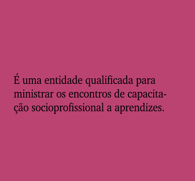  uma entidade qualificada para ministrar os encontros de capacita  o socioprofissional a aprendizes.