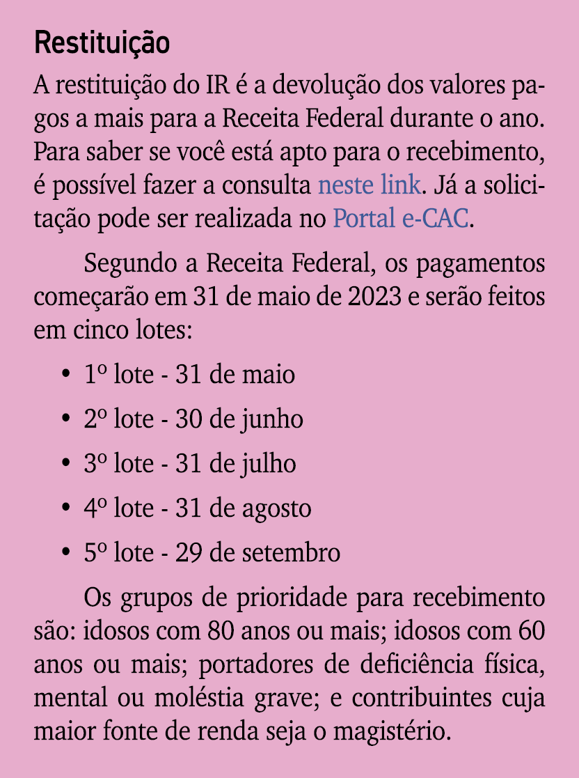 Restitui o A restitui  o do IR   a devolu  o dos valores pagos a mais para a Receita Federal durante o ano. Para sab...