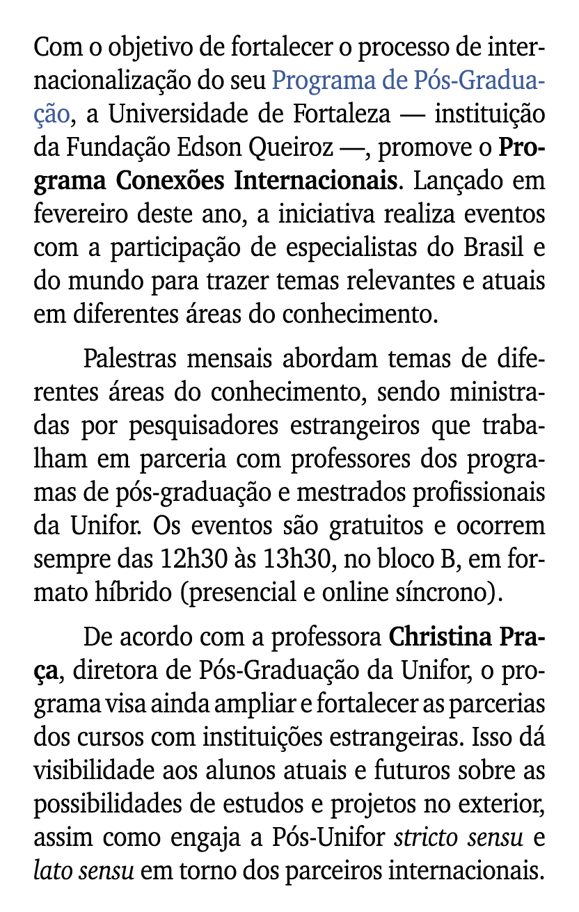 Com o objetivo de fortalecer o processo de internacionaliza o do seu Programa de P s Gradua  o, a Universidade de Fo...