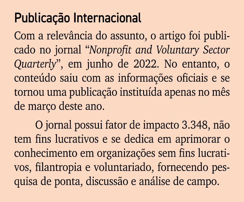 Publica o Internacional Com a relev ncia do assunto, o artigo foi publicado no jornal “Nonprofit and Voluntary Secto...