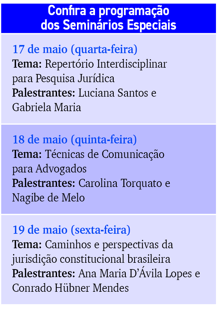 Confira a programa o dos Semin rios Especiais,17 de maio (quarta feira) Tema: Repert rio Interdisciplinar para Pesqu...