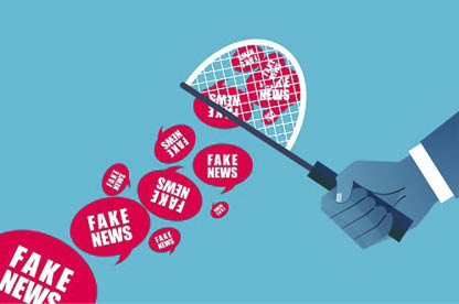 Hand holding a net bag to collect fake information, business concept illustration