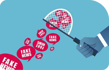 Hand holding a net bag to collect fake information, business concept illustration