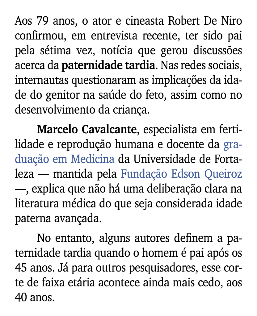 Aos 79 anos, o ator e cineasta Robert De Niro confirmou, em entrevista recente, ter sido pai pela s tima vez, not cia...