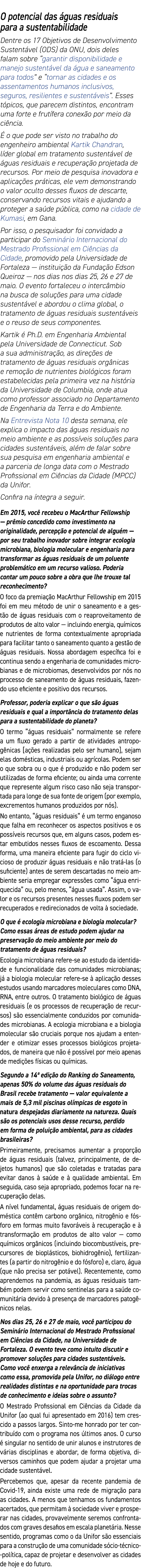 O potencial das guas residuais para a sustentabilidade Dentre os 17 Objetivos de Desenvolvimento Sustent vel (ODS) d...