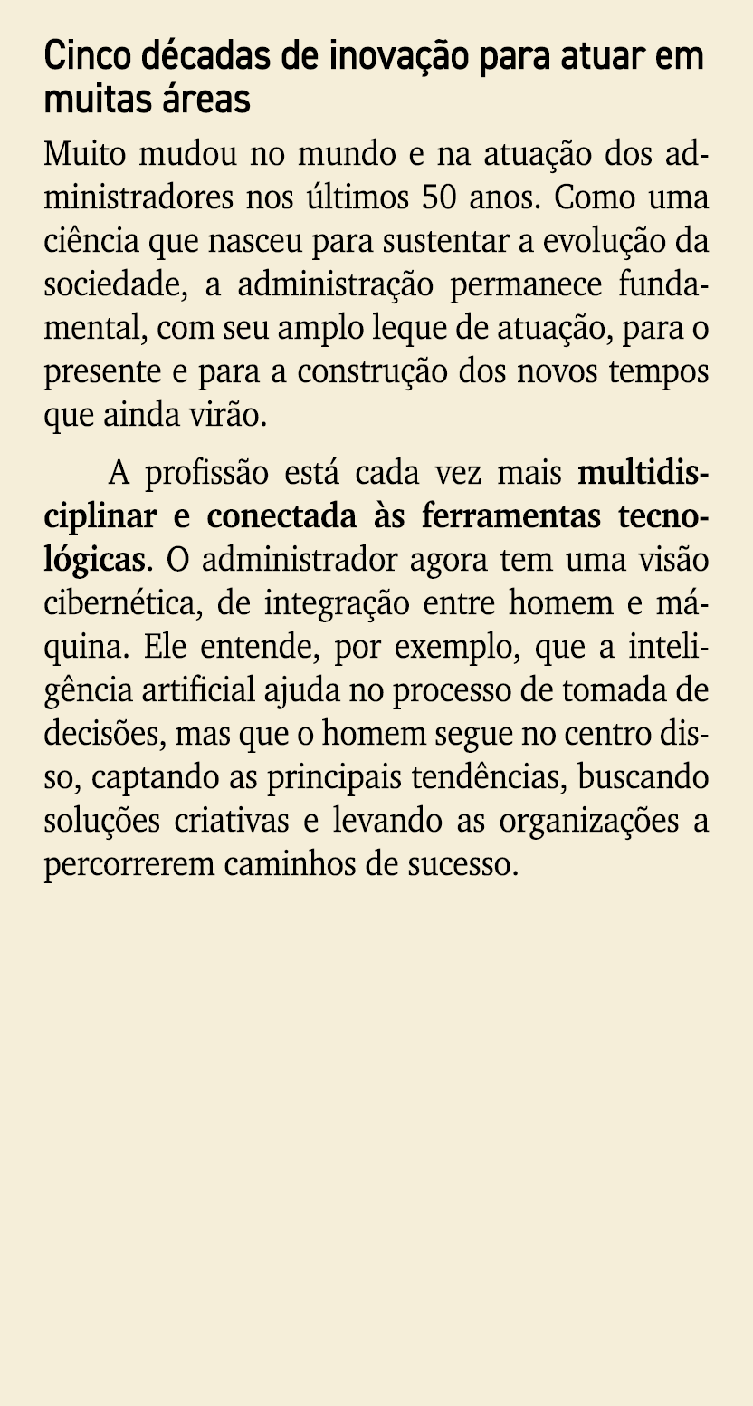 Cinco d cadas de inova o para atuar em muitas  reas Muito mudou no mundo e na atua  o dos administradores nos  ltimo...