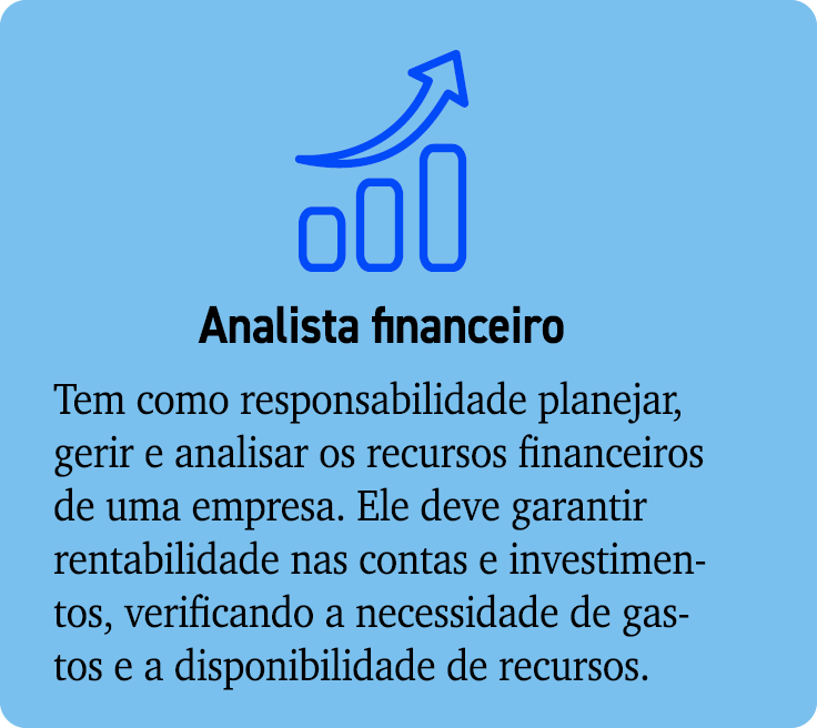  ￼ Analista financeiro Tem como responsabilidade planejar, gerir e analisar os recursos financeiros de uma empresa. E...