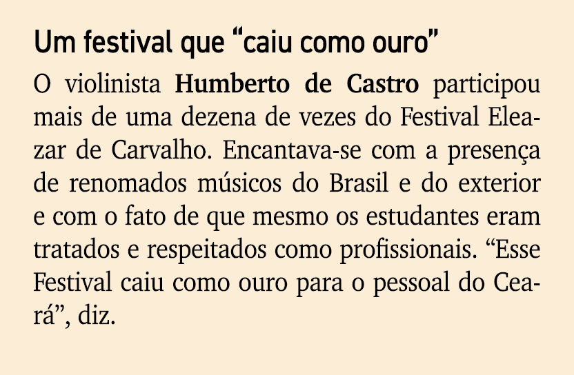 Um festival que “caiu como ouro” O violinista Humberto de Castro participou mais de uma dezena de vezes do Festival E...