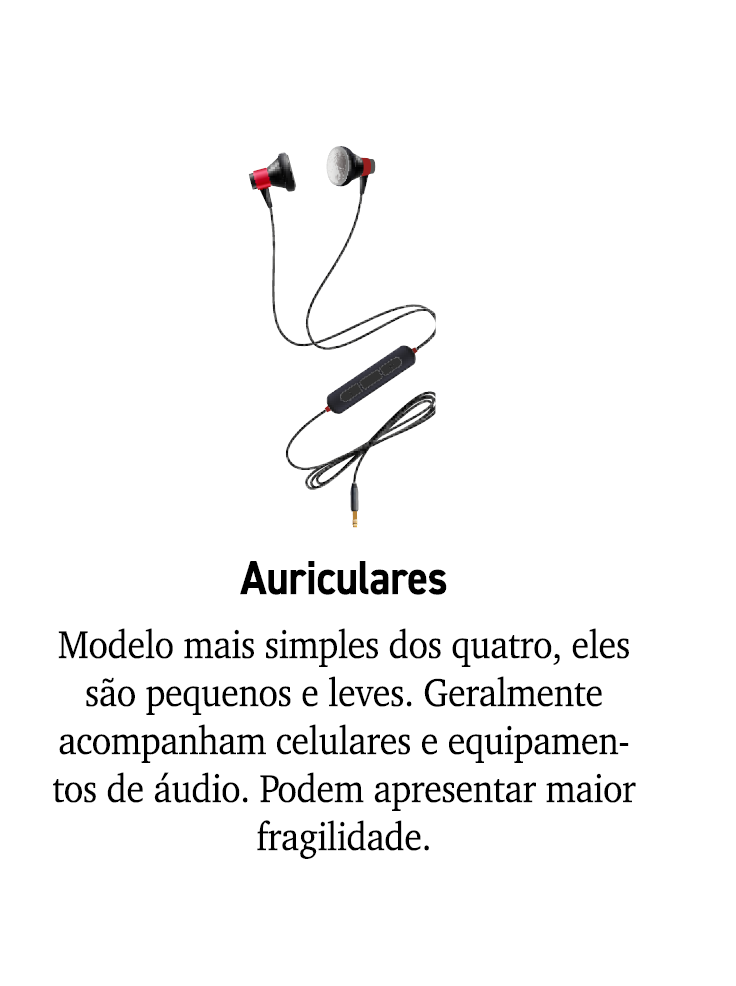 ￼ Auriculares Modelo mais simples dos quatro, eles s o pequenos e leves. Geralmente acompanham celulares e equipament...