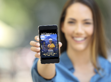 Girl hand showing a phone screen mock up on the street