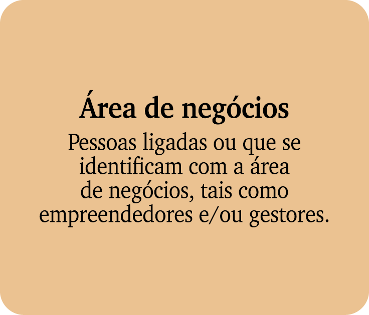  rea de neg cios Pessoas ligadas ou que se identificam com a rea de neg cios, tais como empreendedores e/ou gestores.