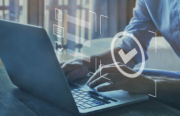 Quality control certification, checked guarantee of standard of company product. Concept on virtual screen.