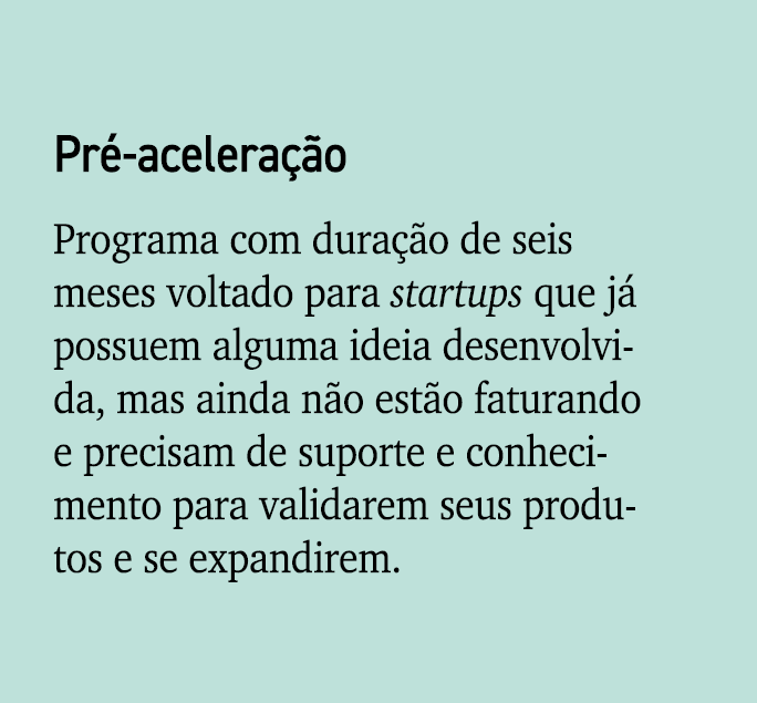 Pr acelera  o Programa com dura  o de seis meses voltado para startups que j  possuem alguma ideia desenvolvida, mas...