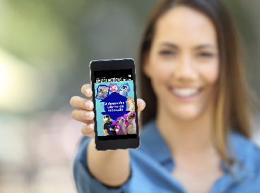 Girl hand showing a phone screen mock up on the street