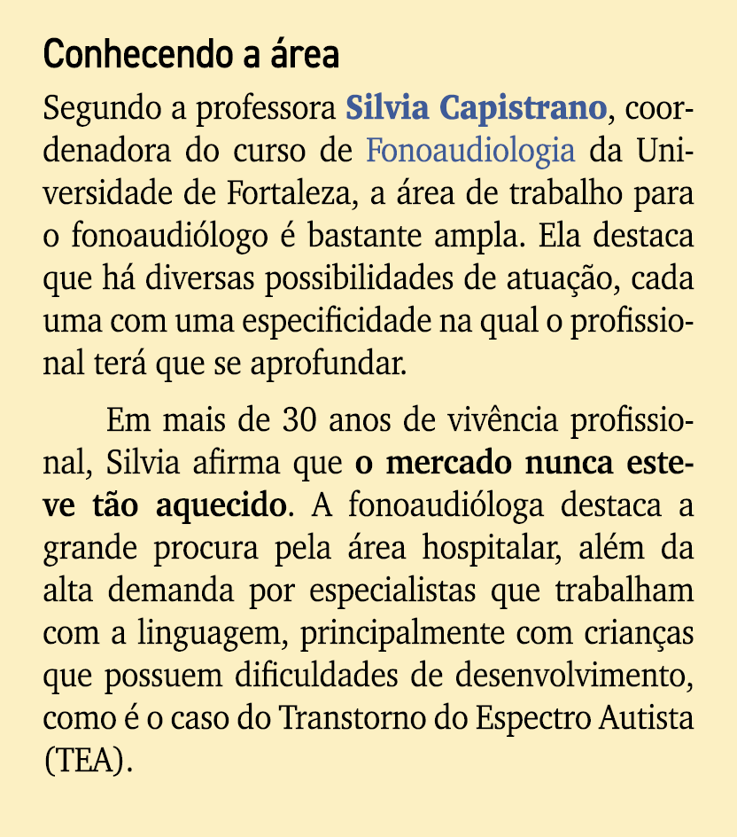 Conhecendo a rea Segundo a professora Silvia Capistrano, coordenadora do curso de Fonoaudiologia da Universidade de ...