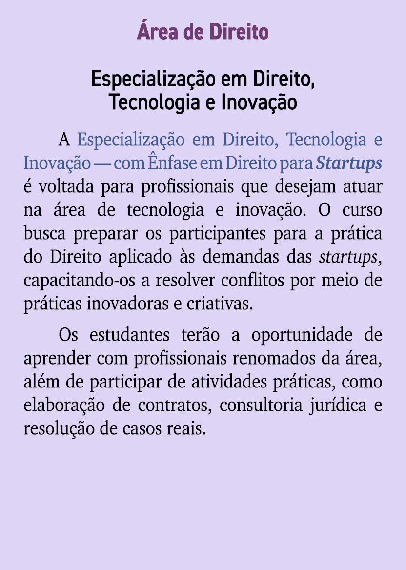  rea de Direito Especializa o em Direito, Tecnologia e Inova  o A Especializa  o em Direito, Tecnologia e Inova  o —...