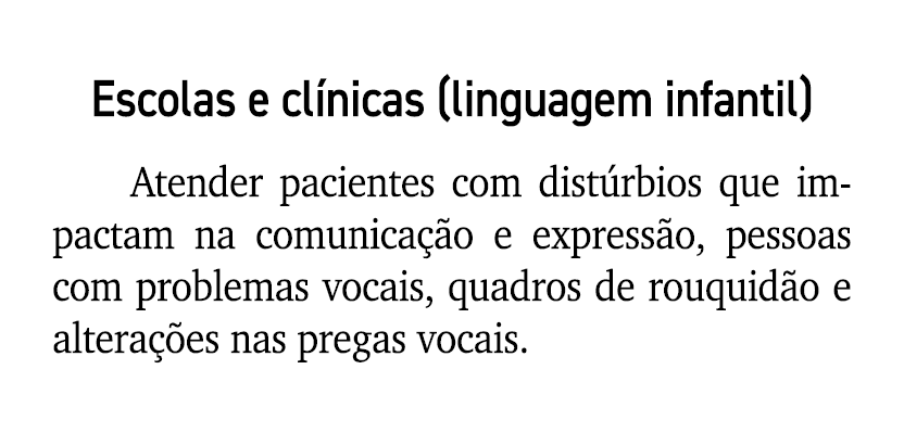 Escolas e cl nicas (linguagem infantil) Atender pacientes com dist rbios que impactam na comunica o e express o, pes...