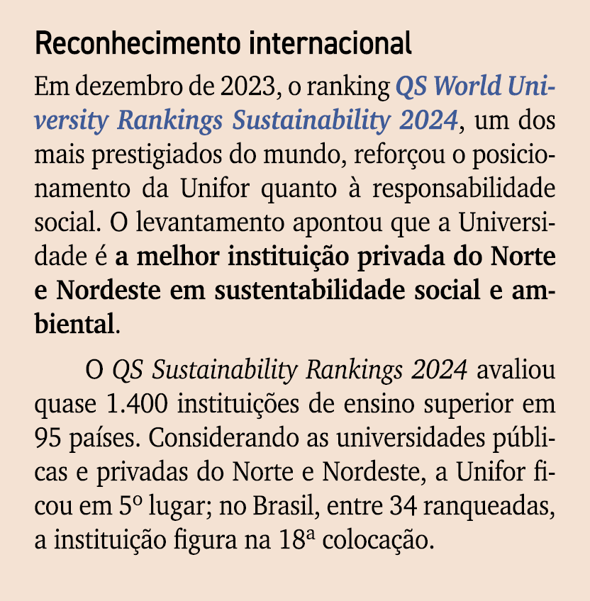 Reconhecimento internacional Em dezembro de 2023, o ranking QS World University Rankings Sustainability 2024, um dos ...