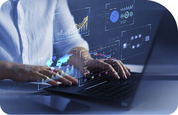 Business finance data analytics graph. Advisor using KPI Dashboard on virtual screen.Financial management technology
