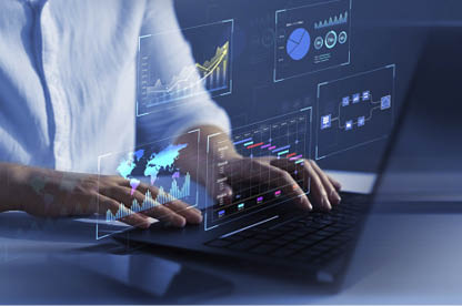 Business finance data analytics graph. Advisor using KPI Dashboard on virtual screen.Financial management technology