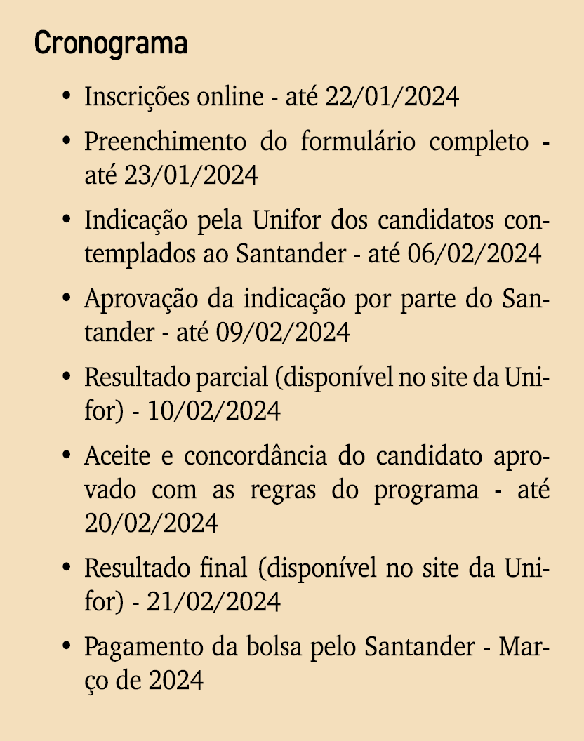 Cronograma • Inscri es online at  22/01/2024 • Preenchimento do formul rio completo at  23/01/2024 • Indica  o pela ...