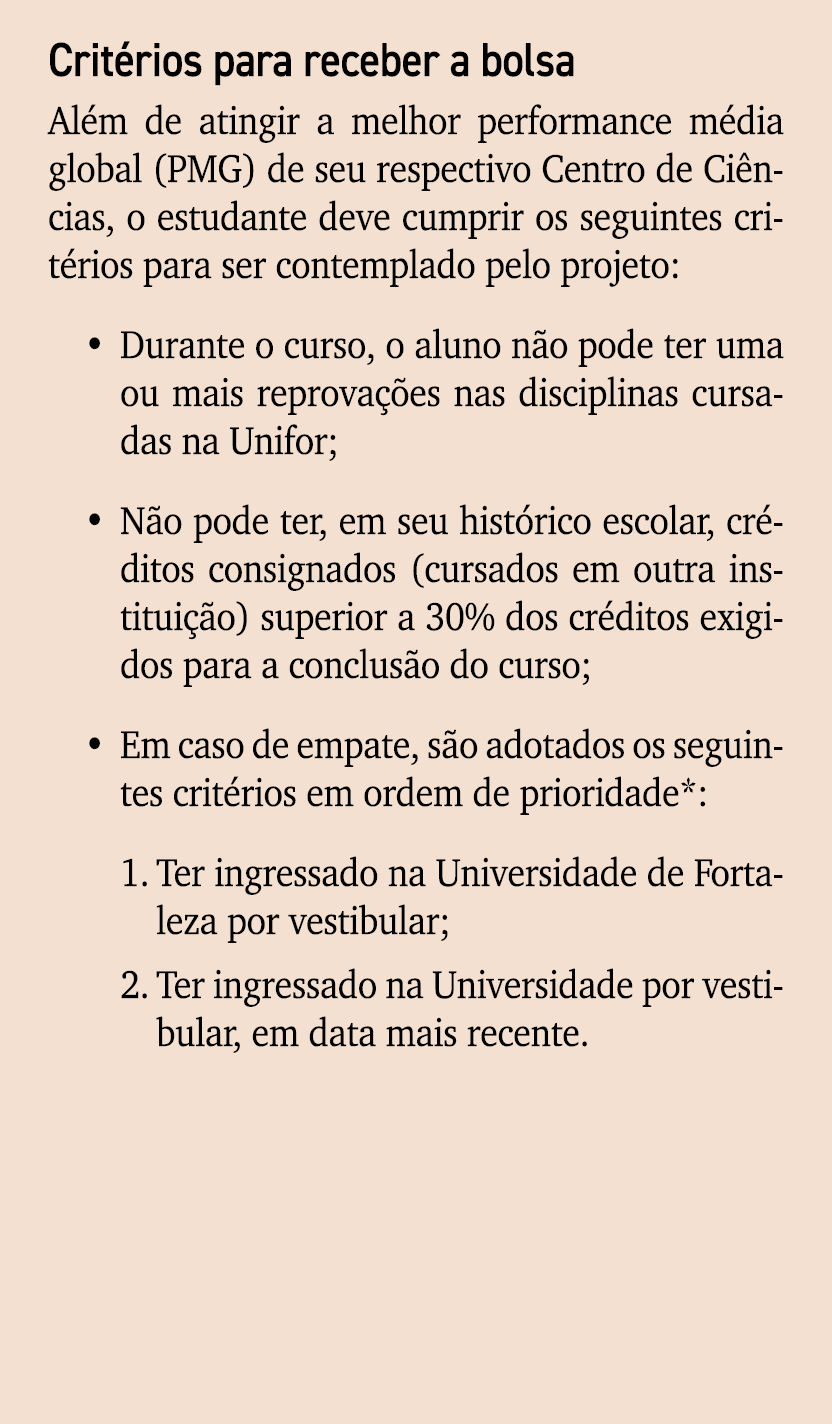 Crit rios para receber a bolsa Al m de atingir a melhor performance m dia global (PMG) de seu respectivo Centro de Ci...