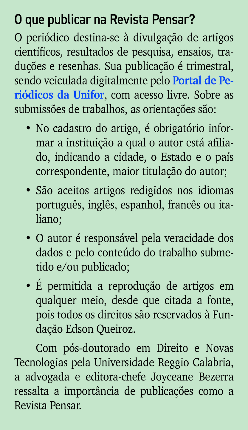 O que publicar na Revista Pensar? O peri dico destina se  divulga  o de artigos cient ficos, resultados de pesquisa,...