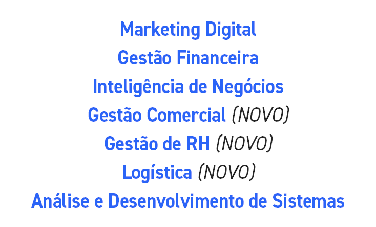 Marketing Digital Gest o Financeira Intelig ncia de Neg cios Gest o Comercial (NOVO) Gest o de RH (NOVO) Log stica (N...