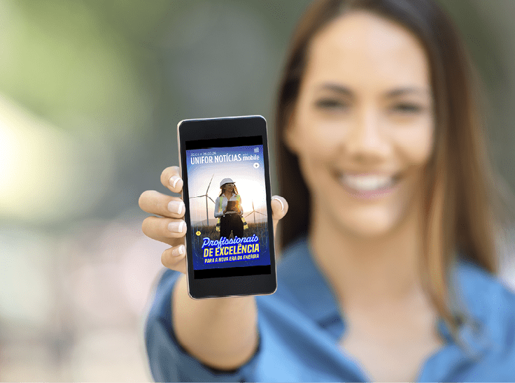 Girl hand showing a phone screen mock up on the street
