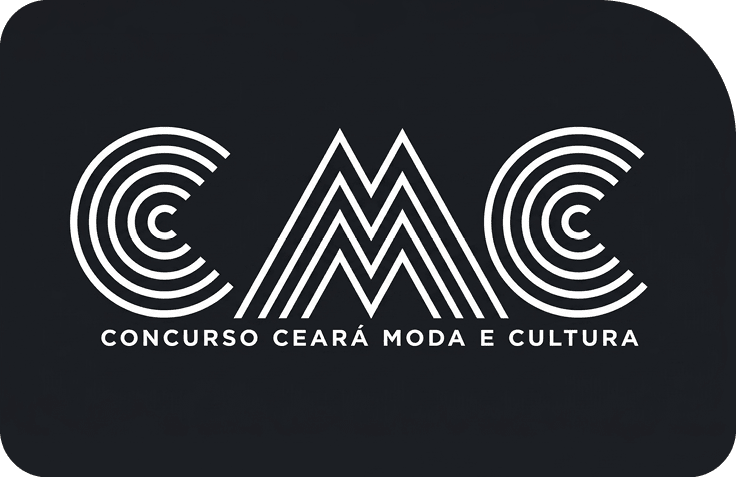 Logotipo estilizado com as letras CMC e o texto Concurso Cear Moda e Cultura em fundo preto.  Description generated by AI