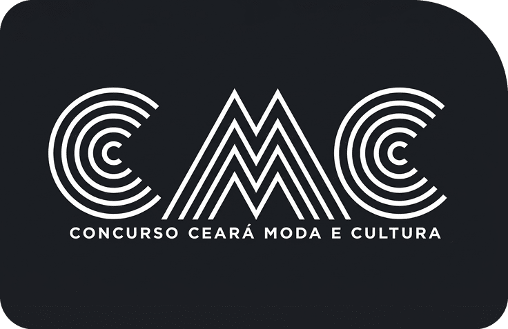 Logotipo estilizado com as letras CMC e o texto Concurso Cear Moda e Cultura em fundo escuro.  Description generated by AI