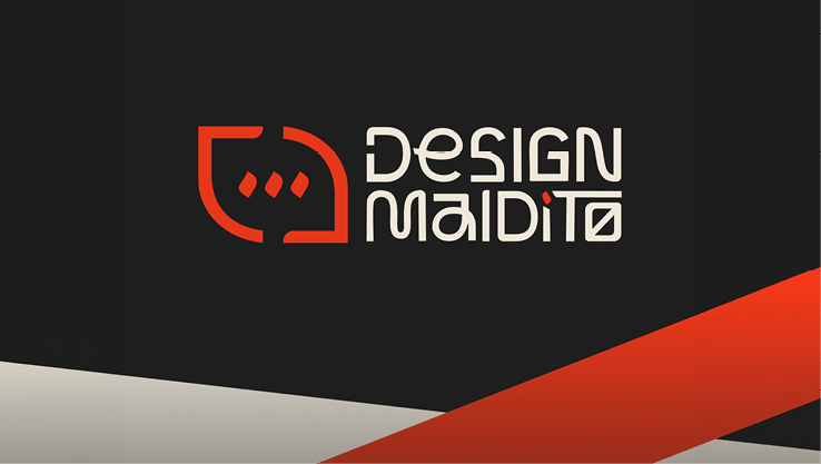 Logotipo moderno com texto estilizado em branco e vermelho sobre fundo preto e detalhes em vermelho e cinza. Description generated by AI