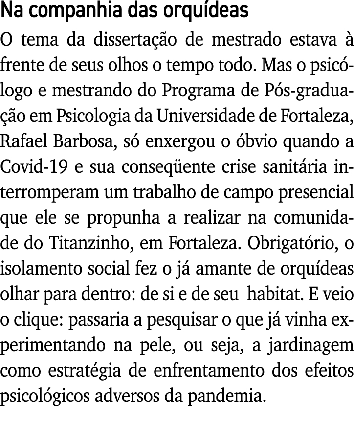 Na companhia das orquídeas O tema da dissertação de mestrado estava à frente de seus olhos o tempo todo  Mas o psicól   