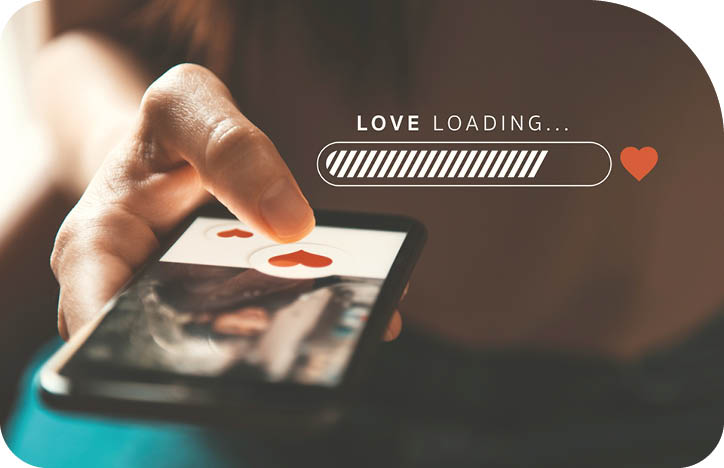Love loading progress, Finger of woman pushing heart icon on screen in mobile smartphone application  Online dating app, valentine's day concept 