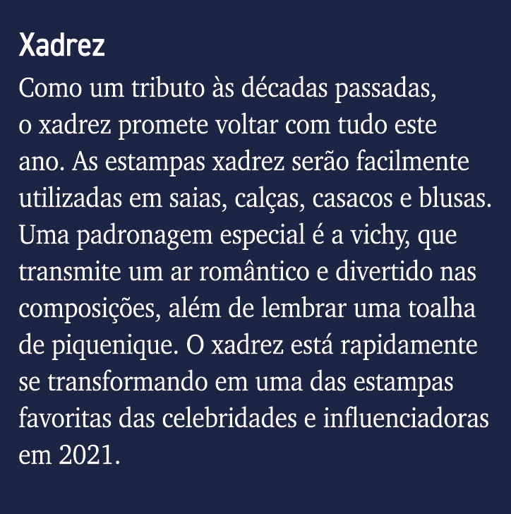 Xadrez Como um tributo às décadas passadas, o xadrez promete voltar com tudo este ano  As estampas xadrez serão facil   