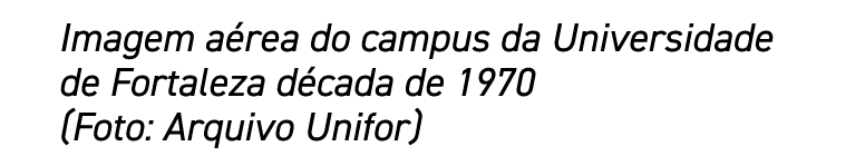 Imagem aérea do campus da Universidade de Fortaleza década de 1970 (Foto: Arquivo Unifor)