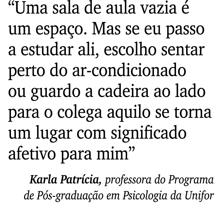  Uma sala de aula vazia é um espaço  Mas se eu passo a estudar ali, escolho sentar perto do ar-condicionado ou guardo   