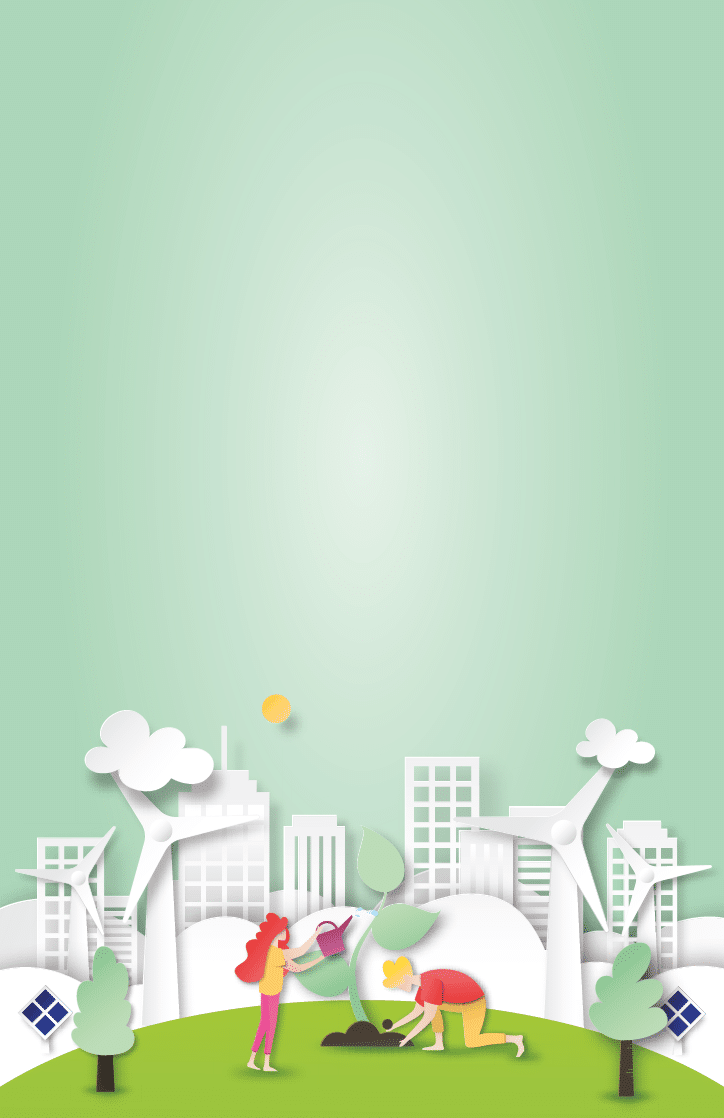 Paper art of environment and ecology conservation concept People plant tree in green eco city and clean energy Vector illustration 