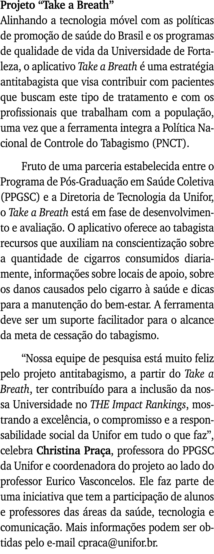 Projeto  Take a Breath  Alinhando a tecnologia móvel com as políticas de promoção de saúde do Brasil e os programas d   