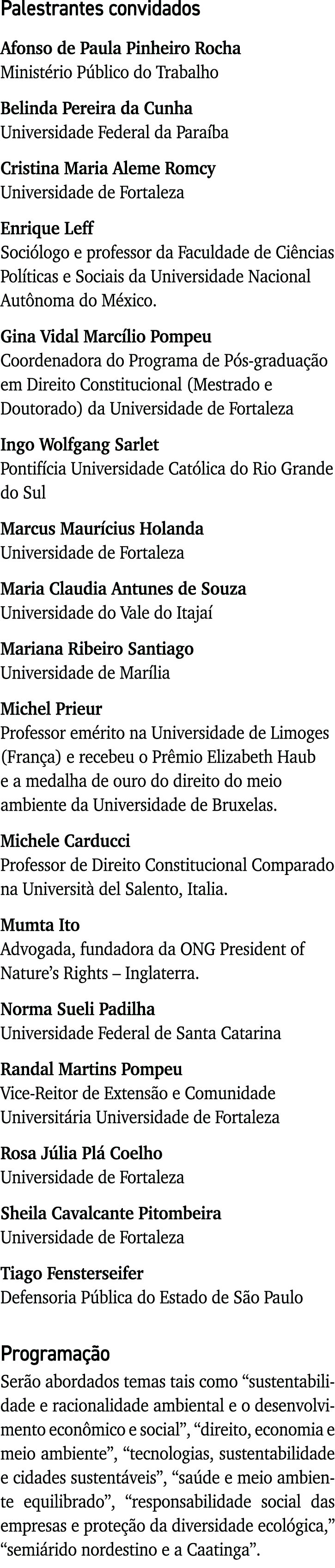 Palestrantes convidados Afonso de Paula Pinheiro Rocha Ministério Público do Trabalho Belinda Pereira da Cunha Univer   